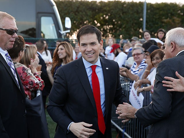 Republican presidential candidate, Sen. Marco Rubio, R-Fla., arrives for a campaign rally in Hialeah, Fla., Wednesday, March 9, 2016. (AP Photo/Paul Sancya)