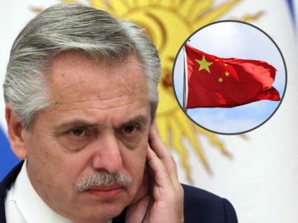 Argentinian President Alberto Fernandez listens during a joint press conference following his meeting with Russian President at the Kremlin in Moscow on February 3, 2022. (Photo by Sergei Karpukhin/SPUTNIK/AFP via Getty Images). China Flag.