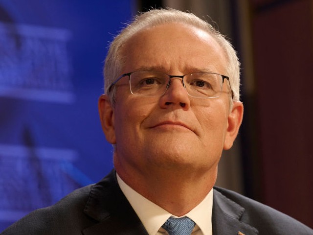 Prime Minister Scott Morrison speaks about his management of the pandemic at the National Press Club on February 01, 2022 in Canberra, Australia. (Photo by Rohan Thomson/Getty Images)