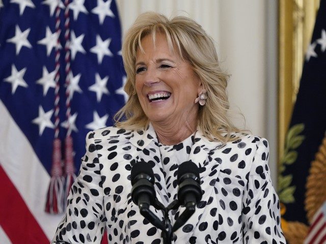 First lady Jill Biden speaks at an event to celebrate Black History Month in the East Room