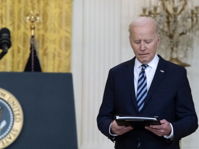 President Joe Biden arrives to speak about the Russian invasion of Ukraine in the East Room of the White House Thursday Feb 24 2022 in Washington