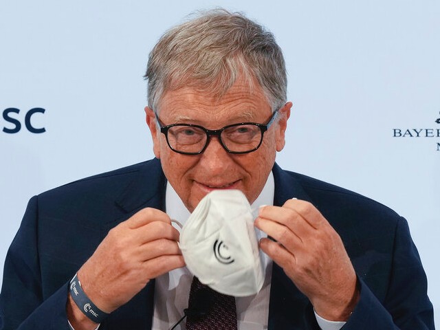 American Businessman Bill Gates attends a discussion during the 'Munich Security Conference' in Munich, Germany, Friday, Feb. 18, 2022. (AP Photo/Michael Probst)