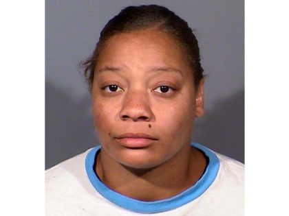 FILE - This undated file photo provided by the Clark County Detention Center shows Cadesha Michelle Bishop of Las Vegas. Bishop was arrested on May 6, 2019, on a murder charge in the death of 74-year-old Serge Fournier. Authorities say he was fatally injured in a fall to a sidewalk …