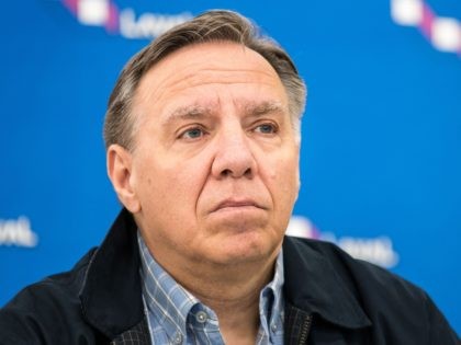 Quebec Prime Minister François Legault speak during a conference in the municipality of Laval, Canada, amidst fear of dangerous flooding on April 21 2019, while authorities remain on high alert expecting more surge of water across southern Quebec. (Photo by MARTIN OUELLET-DIOTTE / MARTIN OUELLET-DIOTTE / AFP / AFP) (Photo …