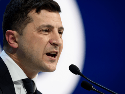 Ukraine's President Volodymyr Zelensky delivers a speech at the World Economic Forum (WEF)