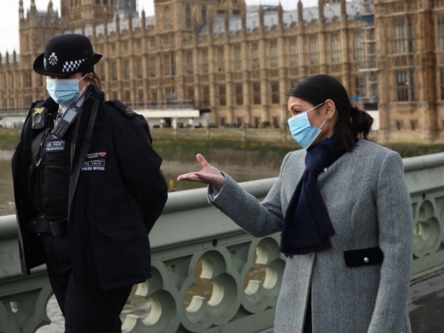 LONDON, ENGLAND - JANUARY 18: British Home Secretary Priti Patel walks across Westminster