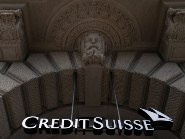 This picture shows the front entrance of the headquarters of Swiss bank Credit Suisse in Z