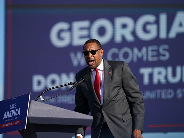PERRY, GA - SEPTEMBER 25: Vernon Jones, Georgia gubernatorial candidate, speaks to a crowd at a rally featuring former US President Donald Trump on September 25, 2021 in Perry, Georgia. Republican Senate candidate Herschel Walker, Georgia Secretary of State candidate Rep. Jody Hice (R-GA), and Georgia Lieutenant Gubernatorial candidate State Sen. Burt Jones (R-GA) also appeared as guests at the rally. (Photo by Sean Rayford/Getty Images)