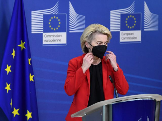 European Commission President Ursula von der Leyen gives a statement on Ukraine at the EU