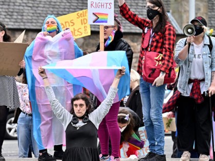 EDINBURGH, SCOTLAND - SEPTEMBER 02: Trans Rights activists hold a counter demonstration next to a woman’s rights demo organised by Women Wont Wheesht on September 02, 2021 in Edinburgh, Scotland. Recent guidelines issued by the National Records of Scotland say that people indicate male or female in Scotland's 2022 census …