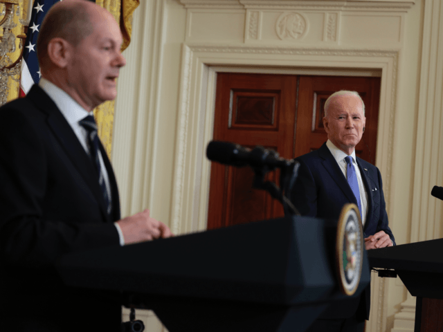 WASHINGTON, DC - FEBRUARY 07: U.S. President Joe Biden listens as German Chancellor Olaf S
