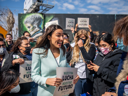 U.S. Rep. Alexandria Ocasio-Cortez (D-NY) greets supporters during the 'Get Out the Vote' rally on February 12, 2022 in San Antonio, Texas. U.S. Rep. Alexandria Ocasio-Cortez (D-NY) alongside candidates Jessica Cisneros and Greg Casar gathered and rallied with supporters ahead of the Democratic March primaries. (Photo by Brandon Bell/Getty Images)
