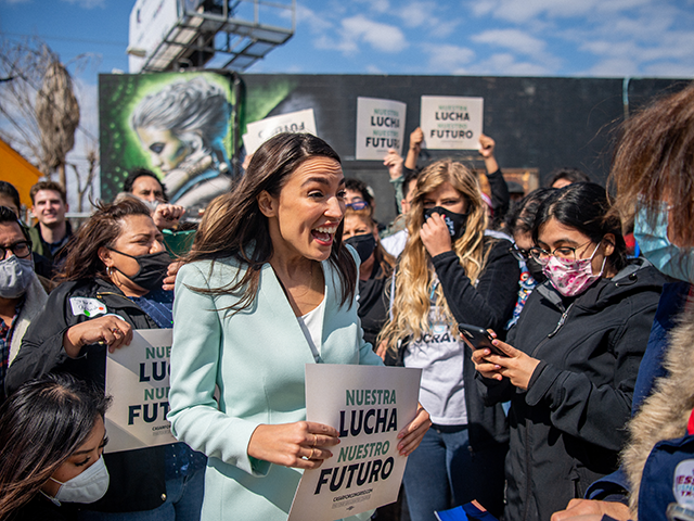 U.S. Rep. Alexandria Ocasio-Cortez (D-NY) greets supporters during the 'Get Out the Vote'