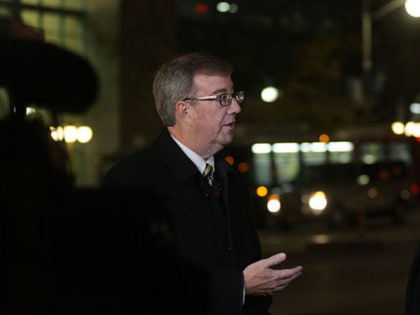 OTTAWA, CANADA - OCTOBER 22: Ottawa Mayor Jim Watson talks to CNN's Anderson Cooper on live television blocks away from Parliament Hill on October 22, 2014 in Ottawa, Canada. At least one gunman shot and killed a Canadian soldier standing guard at the National War Memorial before entering the House …