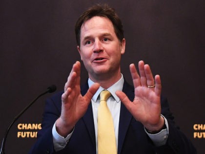 LONDON, ENGLAND - MAY 02: Former Liberal Democrat leader Nick Clegg gives a speech at the National Liberal Club on May 2, 2017 in London, England. During his speech Mr Clegg warned UK consumers that they will inevitably feel a Brexit squeeze on their household finances. (Photo by Leon Neal/Getty …