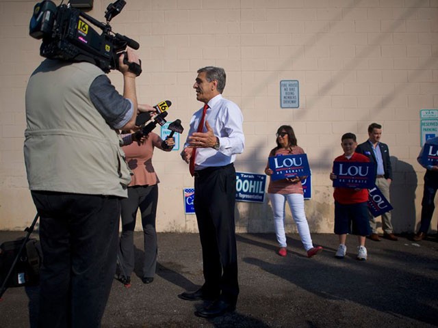 HAZLETON, PA - MAY 15: Rep. Lou Barletta (R-PA) addresses the media after casting his vote in the 2018 Pennsylvania Primary Election for U.S. Senator at the Hazleton Southside Fire Station polling station on May 15, 2018 in Hazleton, Pennsylvania. In the second major May primary day nationwide, four states go to the polls: Idaho, Nebraska, Oregon, and Pennsylvania. (Photo by Mark Makela/Getty Images)