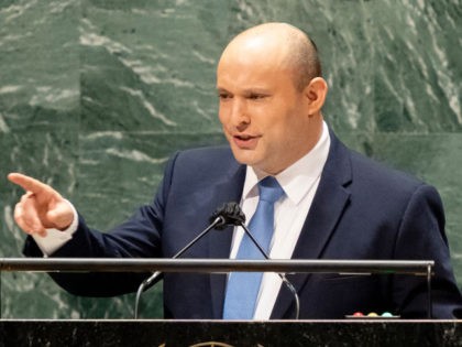 Prime Minister of Israel Naftali Bennett addresses the 76th Session of the United Nations General Assembly on September 27, 2021 at U.N. headquarters in New York City. (Photo by John Minchillo-Pool/Getty Images)