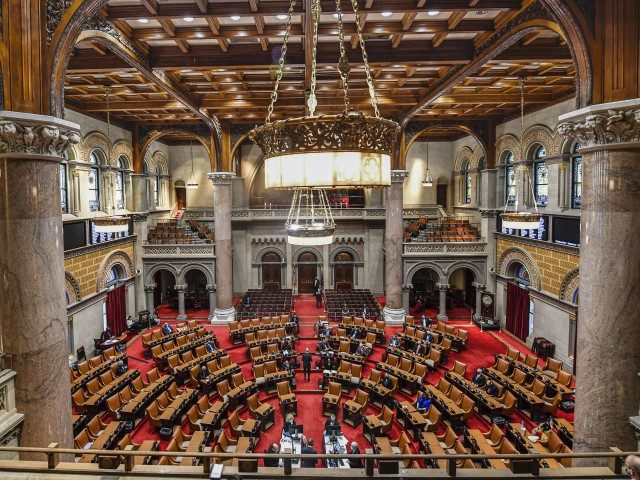 FILE - View of the New York state Assembly Chamber as members meet on the opening day of the 2021 legislative session at the state Capitol in Albany, N.Y. Wednesday, Jan. 6, 2021, in Albany, N.Y. A bipartisan commission tasked with redrawing New York's congressional districts has until Tuesday to …