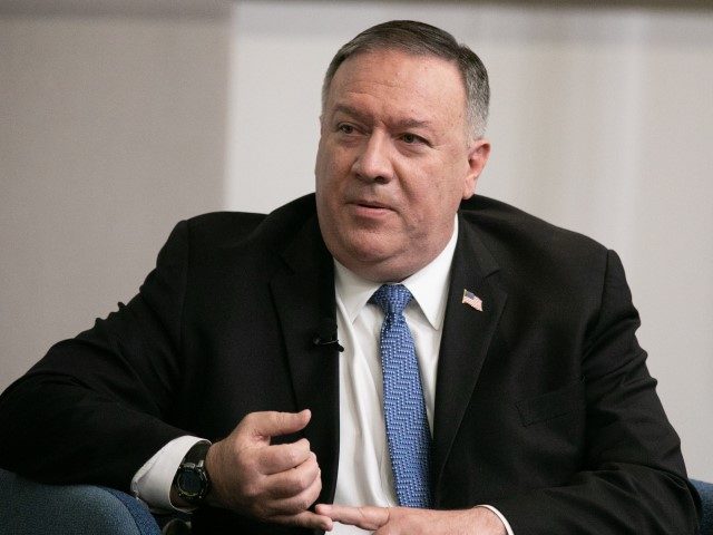 ATLANTA, GA - DECEMBER 09: U.S. Secretary of State Mike Pompeo answers questions after giving a speech on China foreign policy at Georgia Tech on December 9, 2020 in Atlanta, Georgia. Pompeo warned US universities that Beijing was set on stealing innovation.
