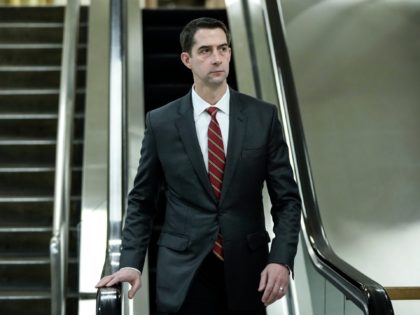 WASHINGTON, DC - JANUARY 5: Sen. Tom Cotton (R-AR) walks through the Senate Subway after a vote at the U.S. Capitol on January 5, 2022 in Washington, DC. Congress is preparing will mark the one year anniversary of the January 6 Capitol riot on Thursday. (Photo by Drew Angerer/Getty Images)