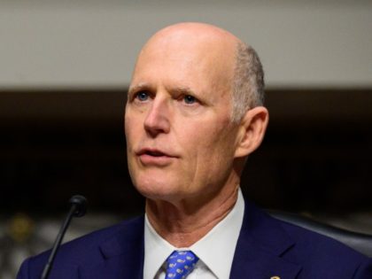 WASHINGTON, DC - FEBRUARY 23: U.S. Sen. Rick Scott (R-FL) speaks during a Senate Homeland Security and Governmental Affairs and Senate Rules and Administration joint hearing on February 23, 2021, in Washington, DC. The committees are hearing testimony about the law enforcement preparation for and response to the attack on …