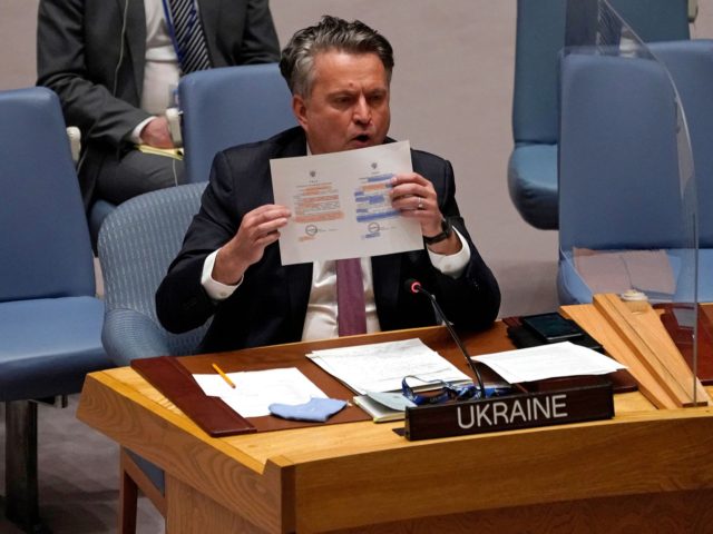 Permanent Representative of Ukraine to the United Nations (UN) Sergiy Kyslytsya speaks during an emergency meeting of the UN Security Council on the Ukraine crisis, in New York, February 21, 2022. - The United Nations is holding an emergency Security Council meeting on the Ukraine crisis, after Russia recognized two …