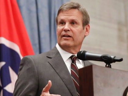 In this Nov. 7, 2018, file photo, then Governor-elect Bill Lee speaks during a news conference in the Capitol in Nashville, Tenn. (AP Photo/Mark Humphrey, File)