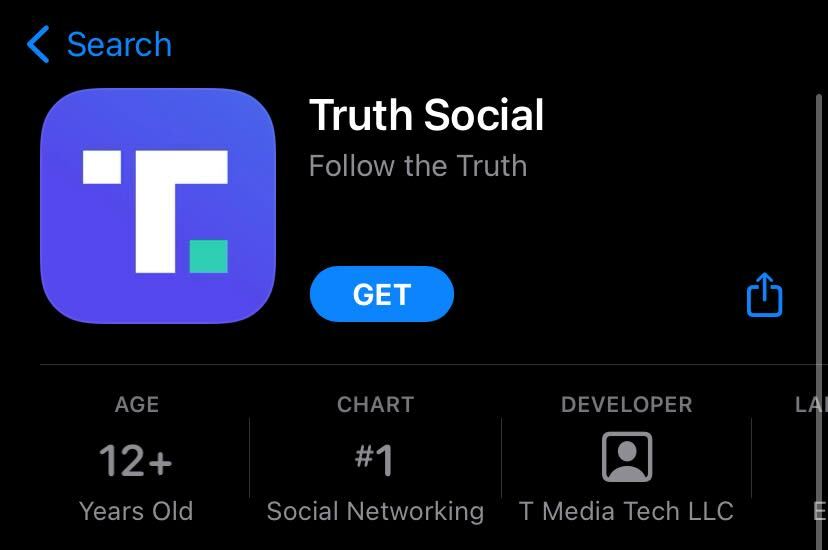 Truth Social in app store (screenshot)