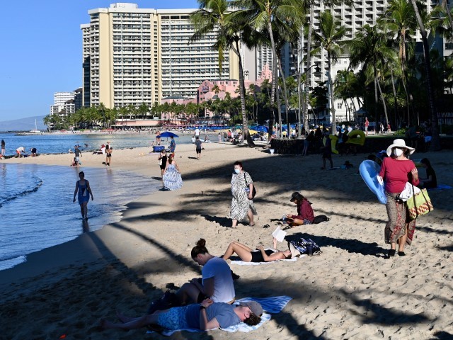 Waikiki Beach in Honolulu, Hawaii, early February 20, 2022