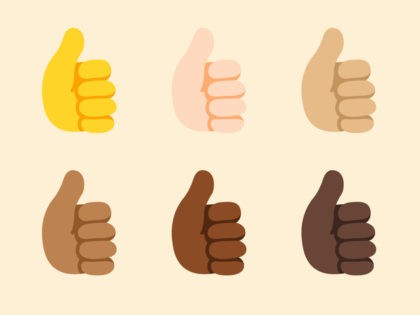 Thumbs up gesture emoji icon. All Skin Tone Variations Vector thumbs up gesture emoticon. Like icon. (Stalvalkee Stalki/iStock/Getty Images Plus)