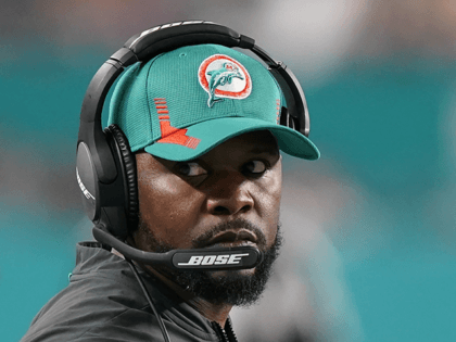Miami Dolphins head coach Brian Flores during the second half of an NFL football game against the New England Patriots, Sunday, Jan. 9, 2022, in Miami Gardens, Fla. Fired Miami Dolphins Coach Brian Flores sued the NFL and three of its teams Tuesday, Feb. 1, 2022 saying racist hiring practices …