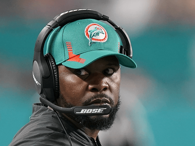 Miami Dolphins head coach Brian Flores during the second half of an NFL football game agai