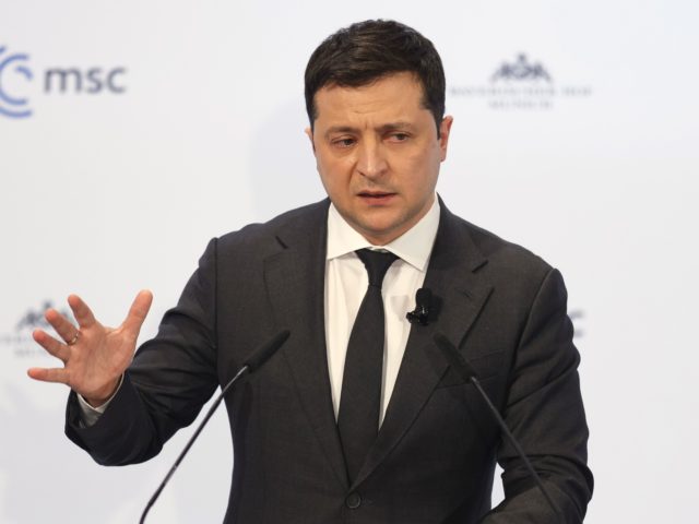 MUNICH, GERMANY - FEBRUARY 19: Ukrainian President Volodymyr Zelensky delivers a statement during the 58th Munich Security Conference (MSC) on February 19, 2022 in Munich, Germany. The conference, which brings together security experts, politicians and people of influence from across the globe, is taking place as Russian troops stand amassed …