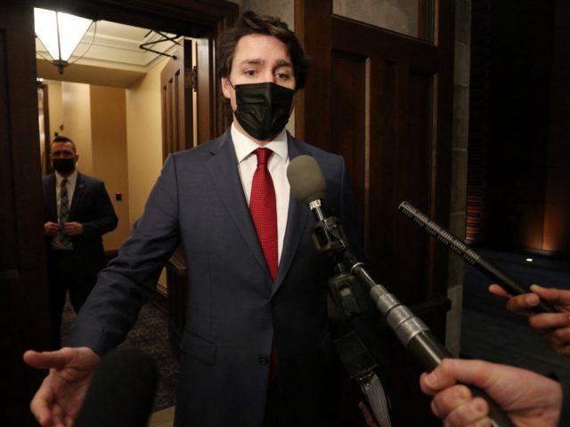 Canada's Prime Minister Justin Trudeau speaks with reporters prior to Question Period in the House of Commons on Parliament Hill February 8, 2022 in Ottawa, Canada. - A protest movement by Canadian truckers angered over Covid vaccine rules has become a rallying point for opponents of pandemic restrictions, firing up …