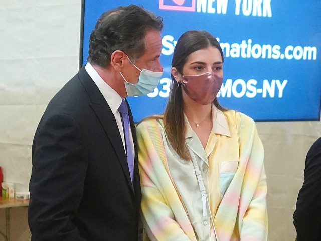 New York Governor Andrew Cuomo (L) arrives at an event with his daughter Michaela Kennedy-Cuomo event amid the coronavirus (Covid-19) pandemic in the Bronx borough of New York City, New York, March 26, 2021. (Photo by CARLO ALLEGRI / POOL / AFP) (Photo by CARLO ALLEGRI/POOL/AFP via Getty Images)