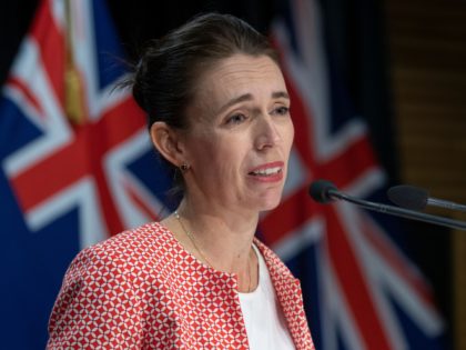 WELLINGTON, NEW ZEALAND - JANUARY 23: Prime Minister Jacinda Ardern telling journalists her wedding has been cancelled after announcing the country will move to red traffic light settings during a press conference at the Beehive in Parliament on January 23, 2022 in Wellington, New Zealand. (Photo by Mark Mitchell-Pool/Getty Images)