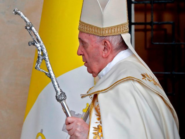 Pope Francis arrives at Baghdad's Saint Joseph Cathedral on the second day of the first pa