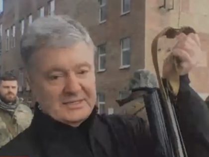 In a Friday interview from the streets of Kyiv, Ukraine, former Ukrainian President Petro Poroshenko showed his battalion's weaponry to fight back against a Russian invasion.