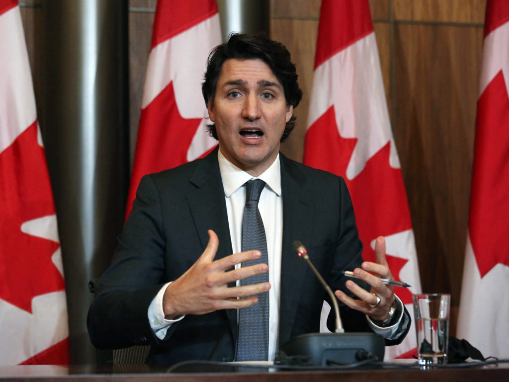 Canada's Prime Minister Justin Trudeau speaks at a news conference on the Covid-19 situation, January 12, 2022, in Ottawa, Canada. (Photo by Dave Chan / AFP) (Photo by DAVE CHAN/AFP via Getty Images)