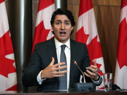 Canada's Prime Minister Justin Trudeau speaks at a news conference on the Covid-19 situati