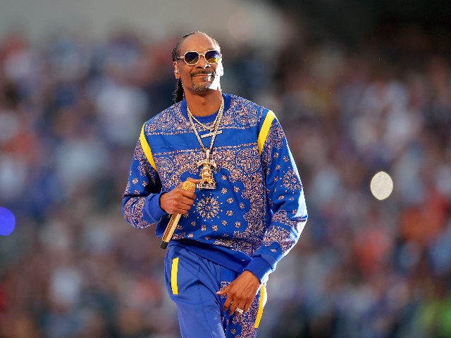 INGLEWOOD, CALIFORNIA - FEBRUARY 13: Snoop Dogg performs during the Pepsi Super Bowl LVI Halftime Show at SoFi Stadium on February 13, 2022 in Inglewood, California. (Photo by Kevin C. Cox/Getty Images)