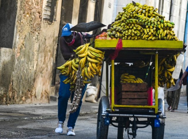 A man with a banana cart in Havana, Cuba on January 26, 2022