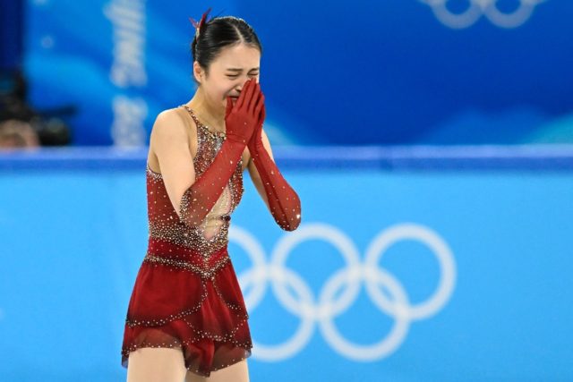 China's Beverly Zhu, known in China as Zhu Yi, was in tears at the Beijing Olympics