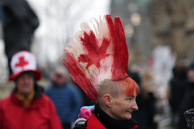A protester in Ottawa on February 10, 2022