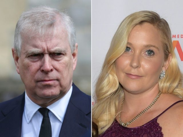 Britain's Prince Andrew is seen on April 11, 2021 in Windsor, England and Virginia Giuffre