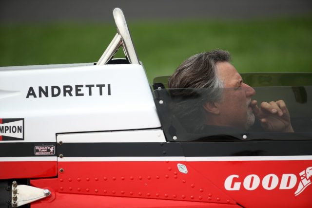 US motor racing boss Michael Andretti drives a car prior to the 103rd running of the India