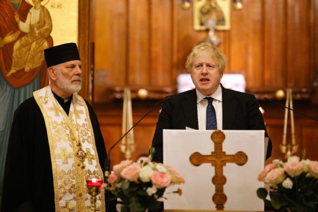 PM Boris Johnson assured Ukrainians of Britain's support in an emotional address at London's Catholic Cathedral of the Holy Family