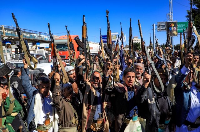 Yemeni supporters of Huthis rally in the rebel-held capital Sanaa on January 27; on Monday, the UN Security Council voted to extend an arms embargo to all members. Yemeni supporters of Huthis rally in the rebel-held capital Sanaa on January 27; on Monday