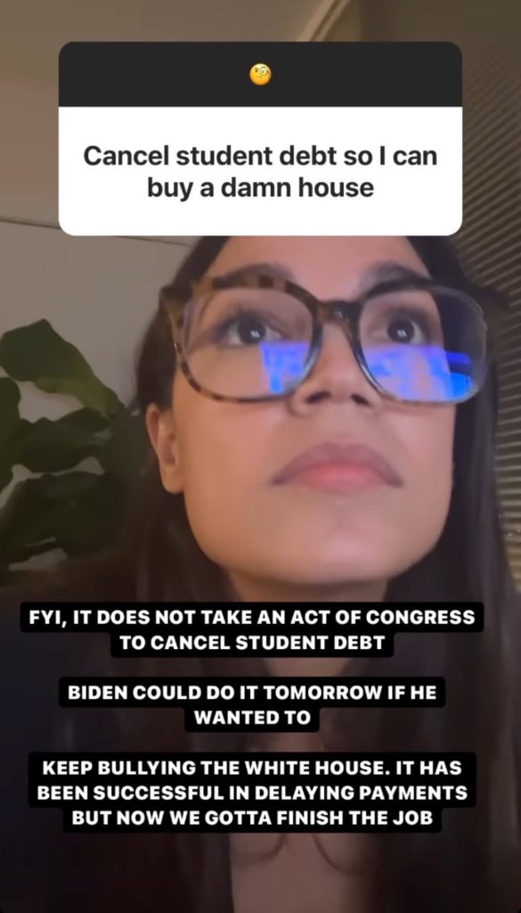 AOC's Instagram story about canceling student loan debt for the purpose of buying a house (AOC/Instagram)