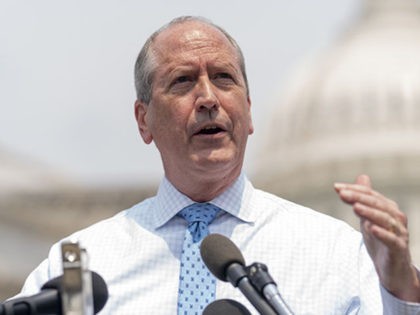 FILE - Rep. Dan Bishop, R-N.C., speaks at a news conference held by members of the House Freedom Caucus on Capitol Hill in Washington, Thursday, July 29, 2021. Bishop has filed a federal lawsuit to demand North Carolina Supreme Court and Court of Appeals judges disclose their votes on a …